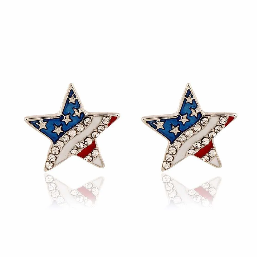 Rhinestone stjärna kärlek hjärta amerikanska flaggan öron piercing studs örhängen för kvinnor smycken gåva x0709 x0710