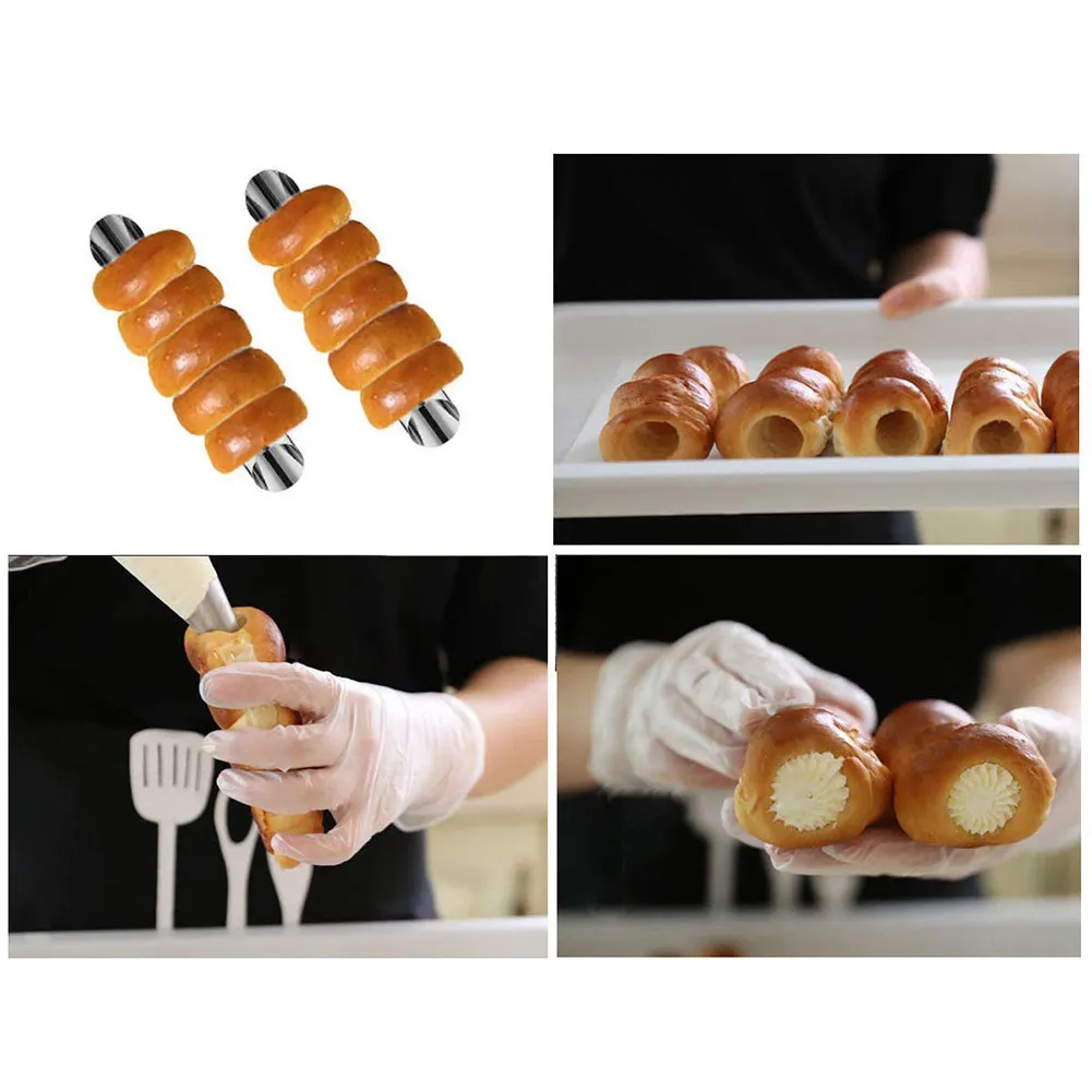 20st Cannoli Tubes 5 tums stort rostfritt stål Nonstick Cream Horn Danish Pastry Forms For Croissant Shell Cream Roll Forms Y200618