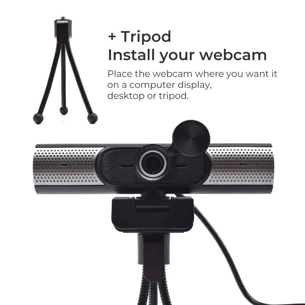 Webcam 4K HD pour ordinateur, avec microphone, haut-parleur rotatif, 1080p, pour travail sur PC, appels vidéo, mini caméra USB