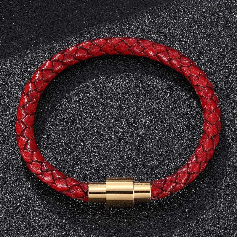 Charm Bracelets 2021 Fashion Red Genuine Braided Leather 팔찌 남성 여성 자기 클래스 남성 여성 보석 PD0251R357E