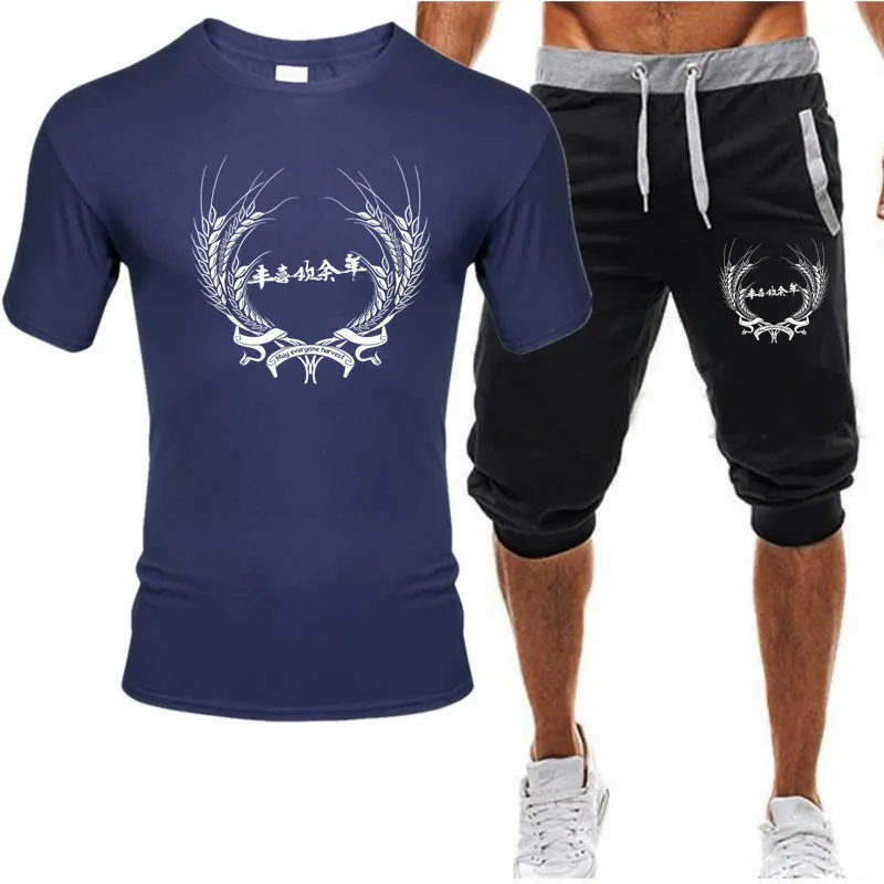 Survêtement pour hommes d'été costume pour hommes T-shirt short 2 pièces vêtements de sport décontractés Oneck hommes de sport imprimés survêtements mari T200604