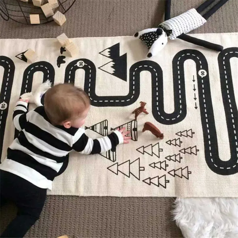 Kind Abenteuer Playmat Infant Leinwand Spiel Krabbeln Teppich Kinder Teppiche Kinderzimmer Fußmatten Straße Stil Decke 210724