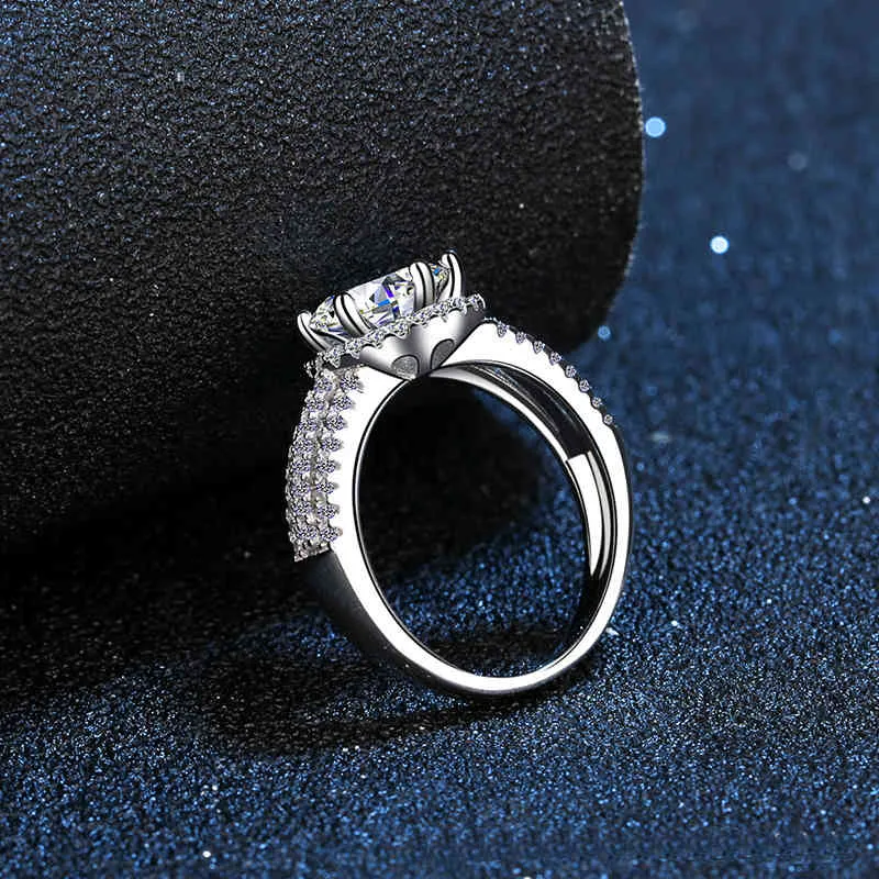 Bague de mariage de luxe Moissanite 3.0 s, ronde et brillante, bague de fiançailles Halo en diamant pour femmes, bijoux de mariée, boîte incluse