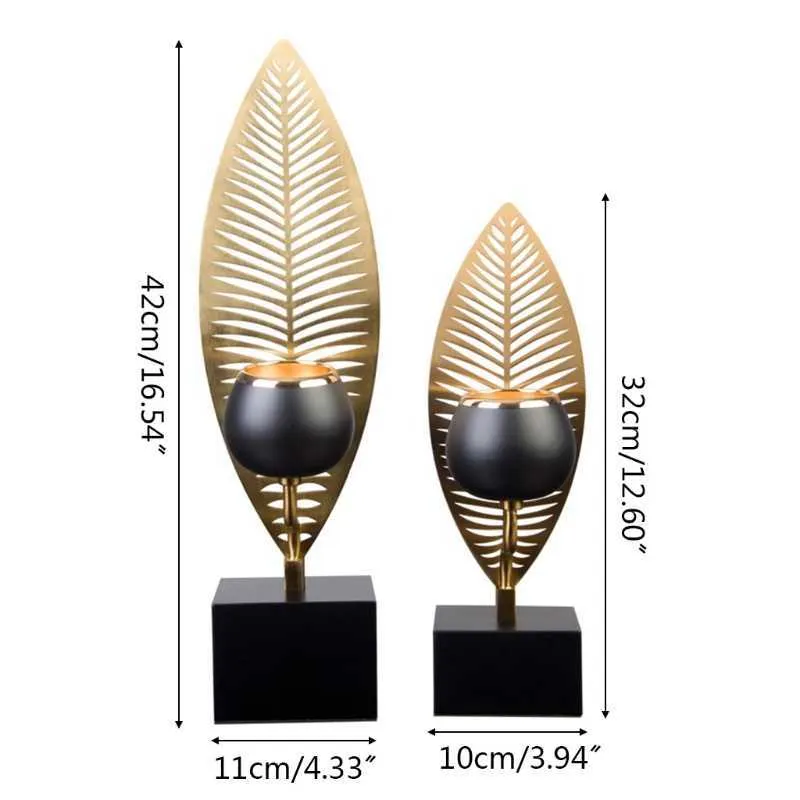 Retro blad järn ljushållare ljusstake metall växt löv kandelabra bord mittpunkt hem dekoration 210722