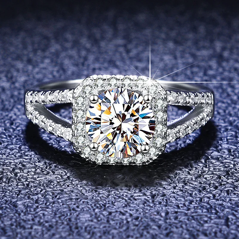Anello con diamante a taglio eccellente, colore ad alta purezza, gioielli da sposa in argento 925 femminile