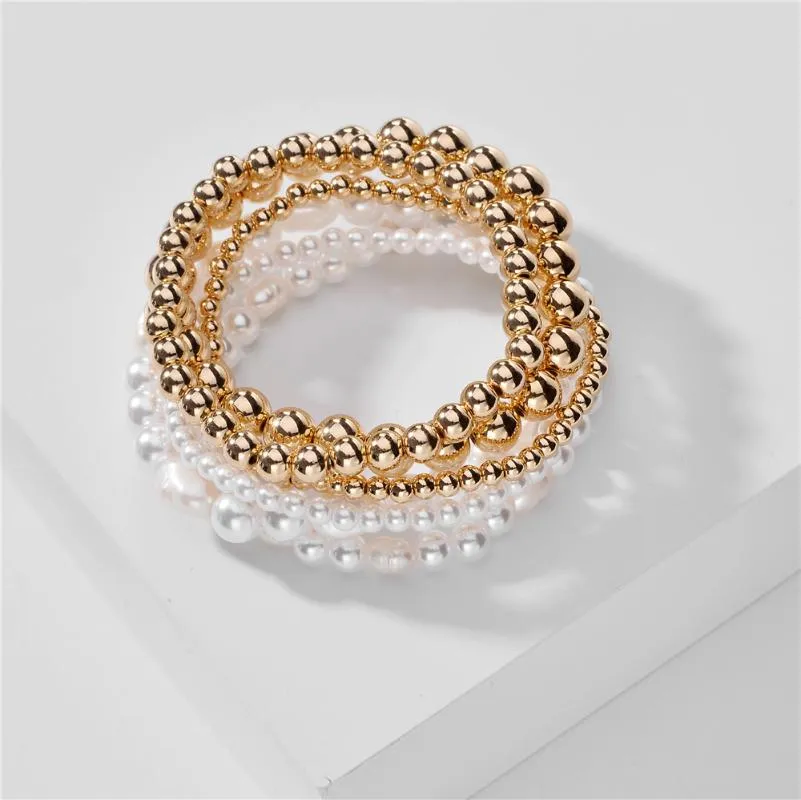 Perlenstränge Chiao 2021 Trendy 6 Teile Multi -Schichten, die gestapelte Perlen Goldkugel -Perlenarmbänder Set2090 schichten