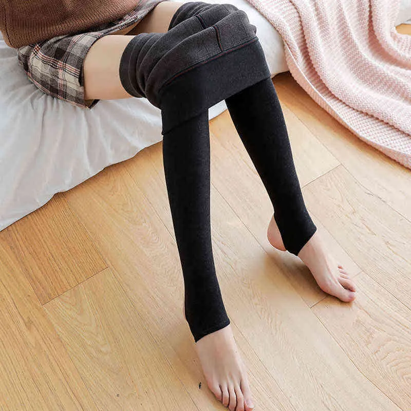 Leggings de pele quente do cordeiro de inverno Leggings das mulheres das mulheres de veludo das mulheres de veludo das mulheres 211215