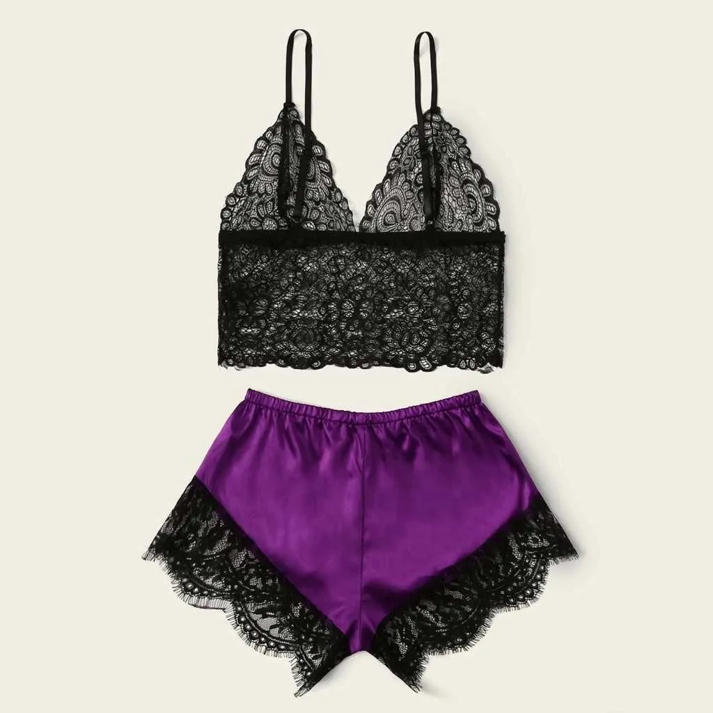 Fashion Womens Lace Sleepwear Lingerie Tops Shorts Set Babydoll Pajamas Sports Underwear Nightwear Nightwear Q0706