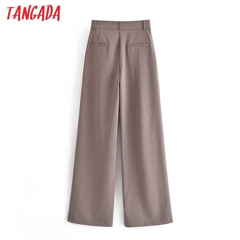 Tangada Mode Femmes Boyfriend Style Long Costume Pantalon Pantalon Poches Boutons Bureau Lady Pantalon Pantalon JE11 210609