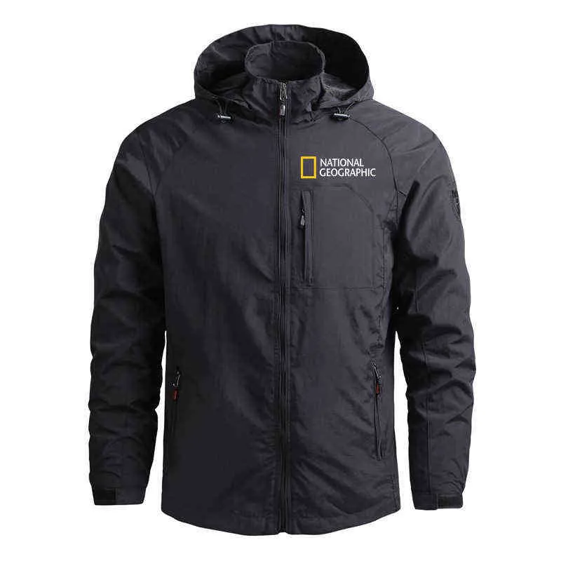 Männer Winddichte Jacke Marke Casual Outdoor Wasserdicht Mit Kapuze National Geographic Mantel Sport Outwear Mantel Mann Kleidung Y1106