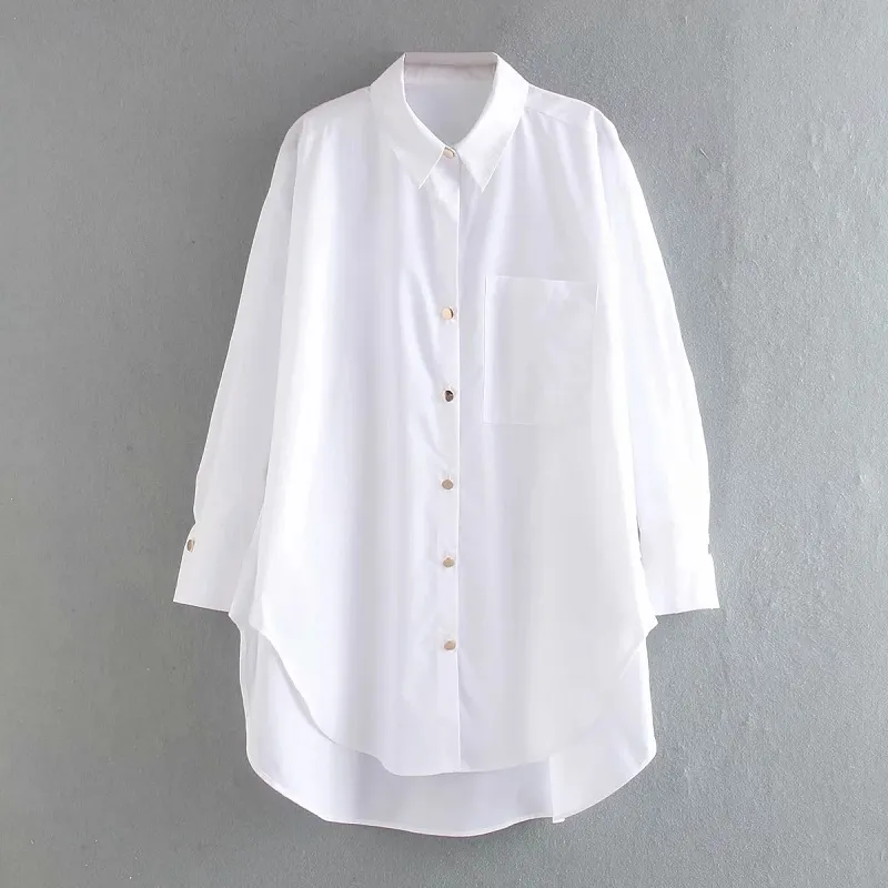 Top Frauen Weiße Button-up-Shirts Frau Sommermode Casual Langarm Asymmetrischer Saum Übergroße Damenbluse 210519