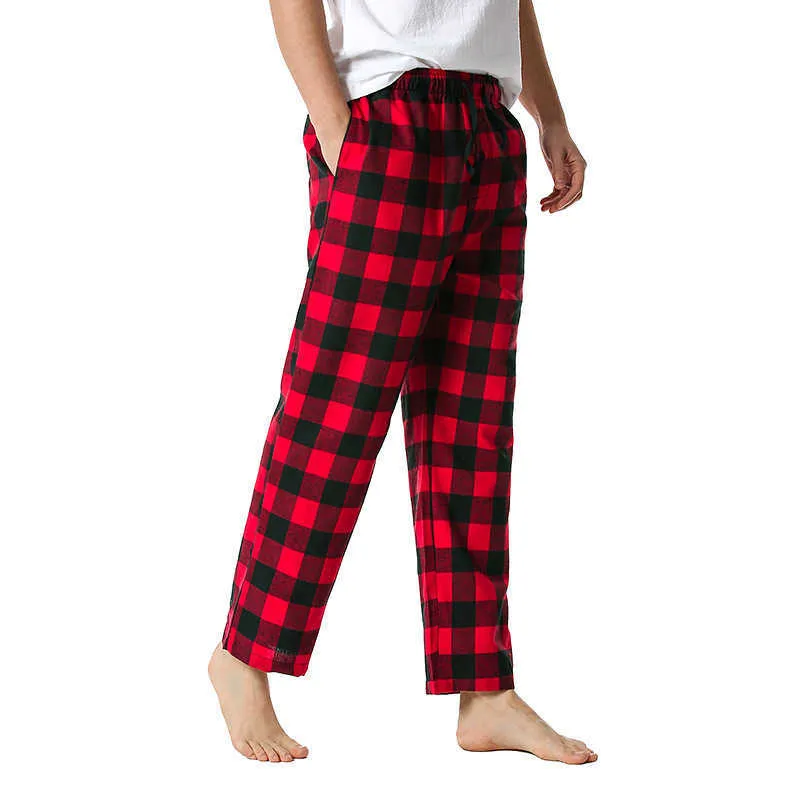 2021 nova calça de pijama xadrez de flanela masculina de algodão supermacia calça de yoga para casa X0615