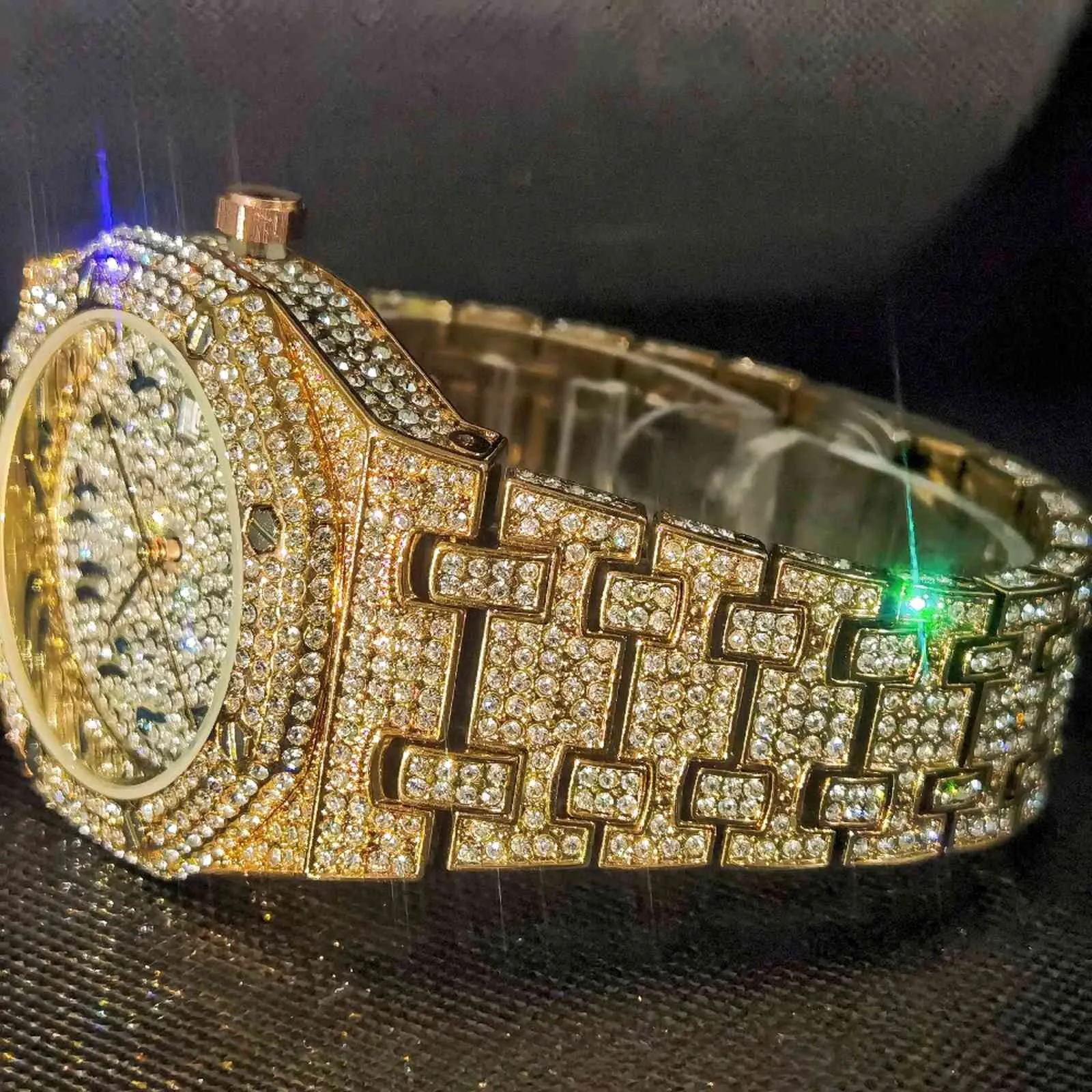 Missfox арабские цифры мужские часы розовые золотые кварцевые полный алмаз роскошный наручные часы мужчины Relógio Masculino Hiphop нержавеющая сталь