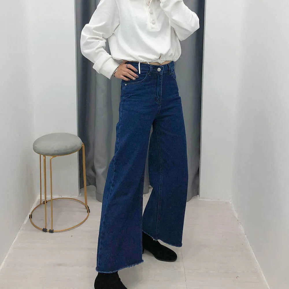 여자 청바지 높은 허리 옷 데님 의류 해군 파란색 streetwear 빈티지 품질 패션 하라주쿠 스트레이트 바지 210531