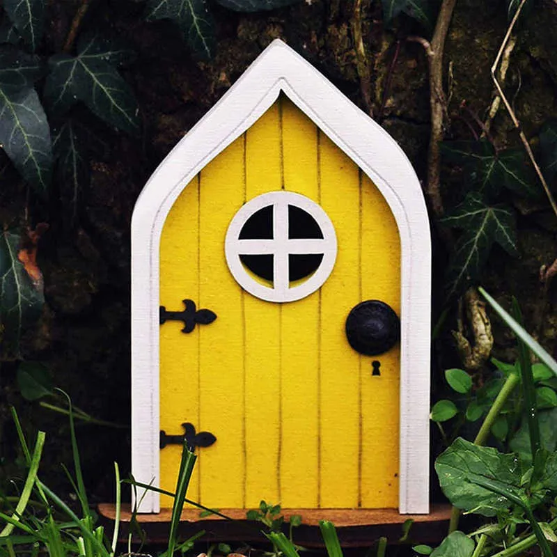 Niedliche Miniatur-Fenstertür aus Holz, Feenzwerg, Märchentor, Garten, Rasen, Ornament, Miniatur-Fenster und Tür, Heimdekoration, Q0811