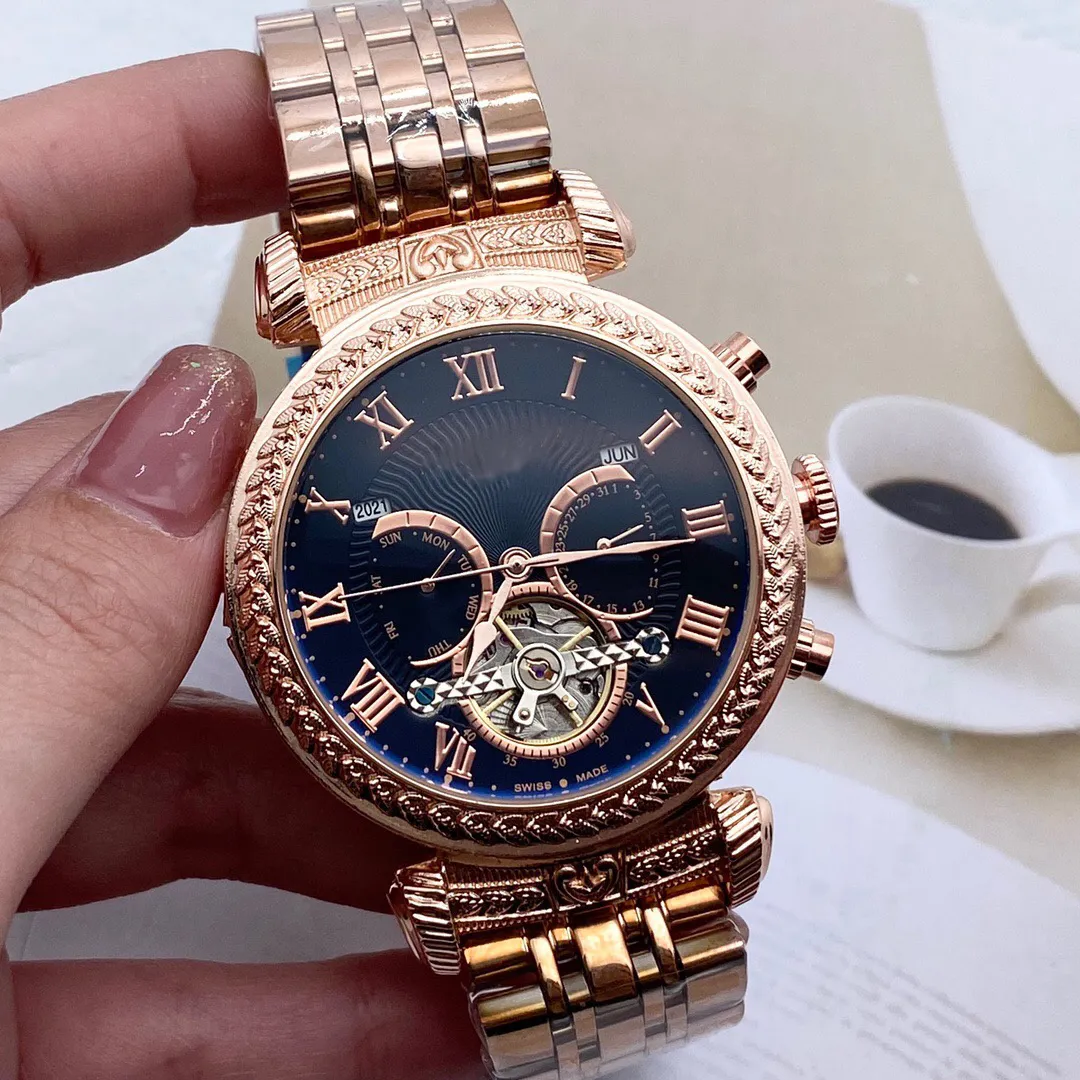 2022 neue Luxus Herren Uhr Automatische Mechanische Uhren Rose Gold Multifunktions Tourbillon Clock238c