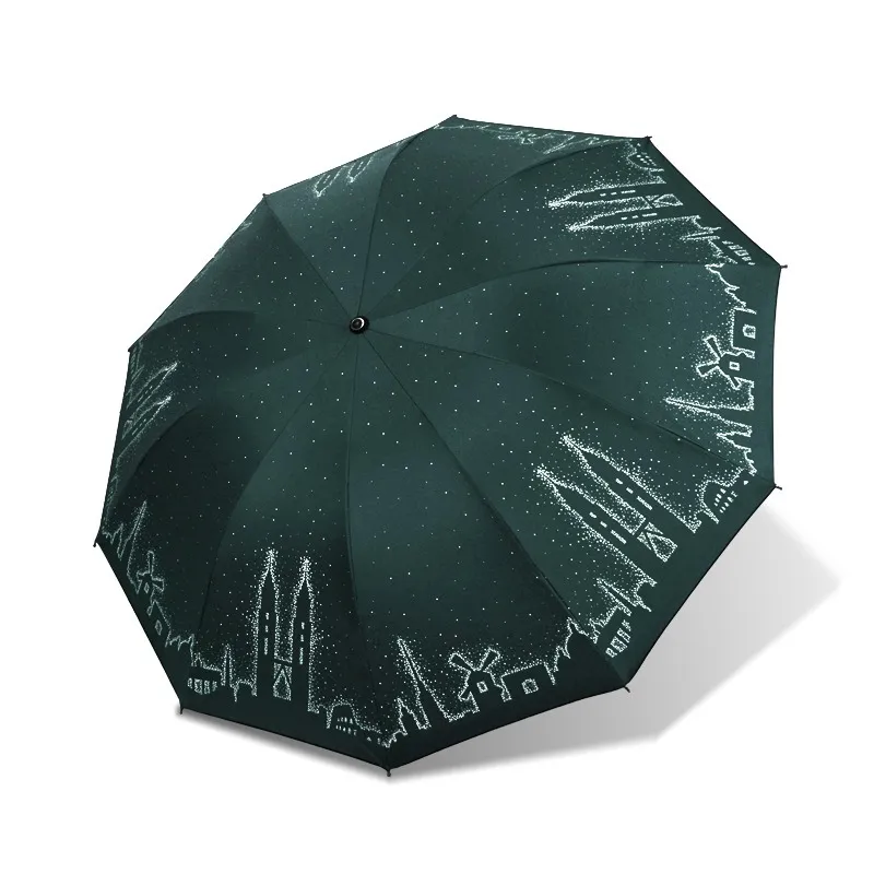 Paraguas fuerte con protección solar UV de diez huesos, sombrilla para lluvia a prueba de viento para mujer, sombrilla para uso doble para personas, paraguas plegable de tres pliegues para hombre