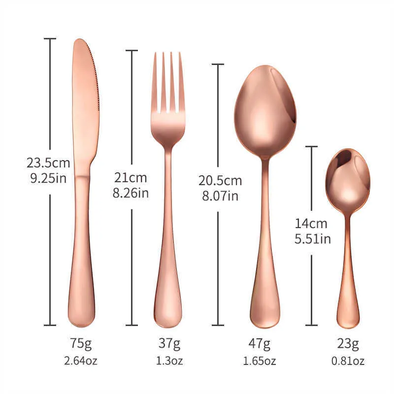 Vajilla de acero inoxidable, cubiertos de oro rosa, tenedores, cuchillos, cucharas, juego de cena, vajilla, tenedor, cuchara, cuchillo 210928