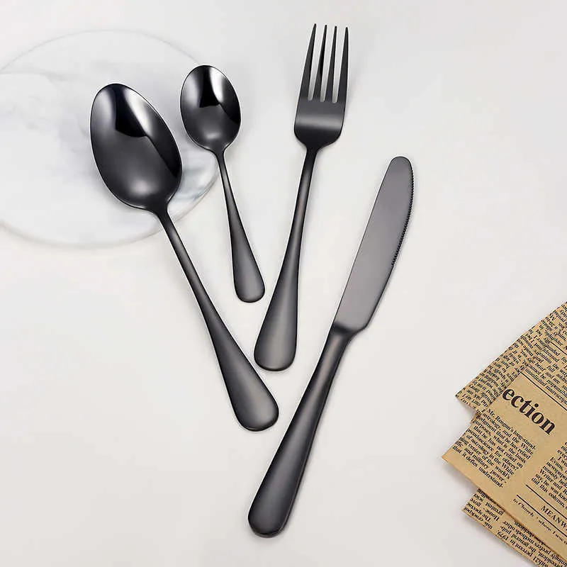 Tablewellware Tableware Черные столовые приборы набор из нержавеющей стали коробка вилки ножи ложки 24 шт. Ужин кухонная ложка 210928