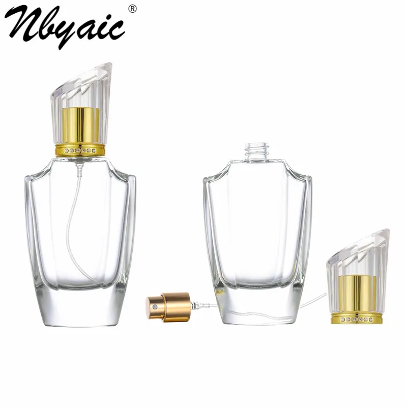 Nbyaic Irregular Diamond Lid Dispensed Glass Empty Bottle 50ml Large Capacity Perfume Replacement Spray