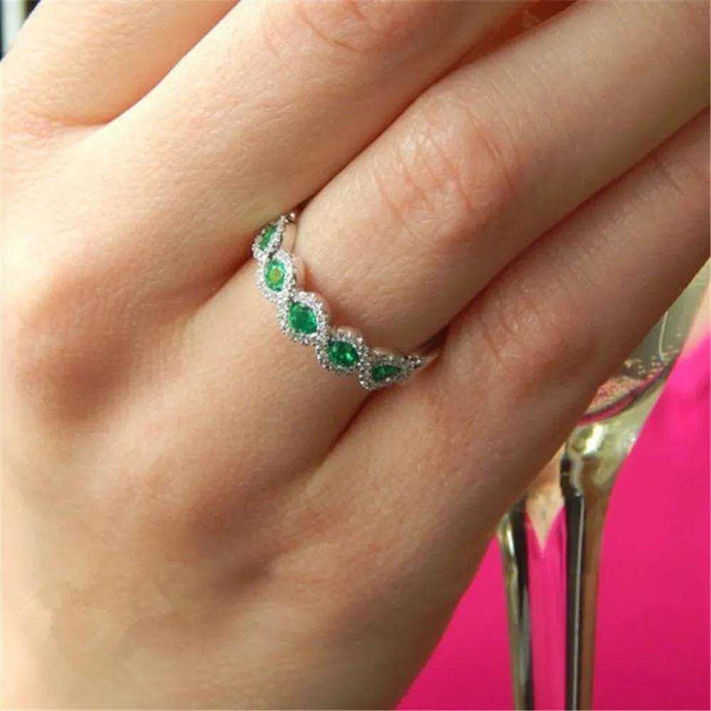 Rood Groen Crystal Ruby Emerald Gemstones Zirkoon Diamanten Ringen voor Vrouwen Wit Goud Zilver Kleur Sieraden Bijoux Huwelijksgeschenken