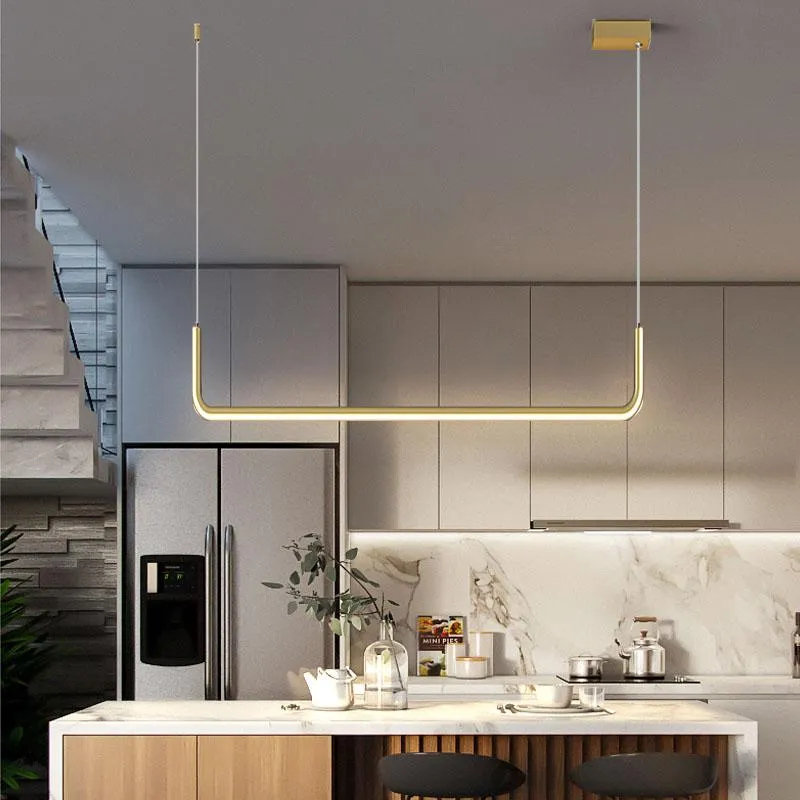 Lustres Nordique minimaliste personnalité Table à manger lustre moderne créatif barre suspendus lumières LED bande d'aluminium bureau Lam346u