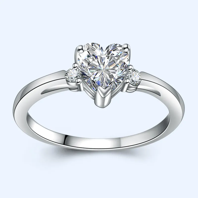 Simple Heart Solitaire Ring 925 Sterling Zilveren Bruiloft Gift Liefde Voor altijd Verlovingsringen voor Vrouwen Fijne Sieraden JZ006