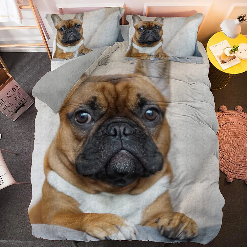 Buldog Zestaw pościeli Pet Animal Dog Drzwi Pokrywa dla dzieci Dorosłych Bedclothes Poszewka Poszewka kołdra Comforter Pokrywa 210309