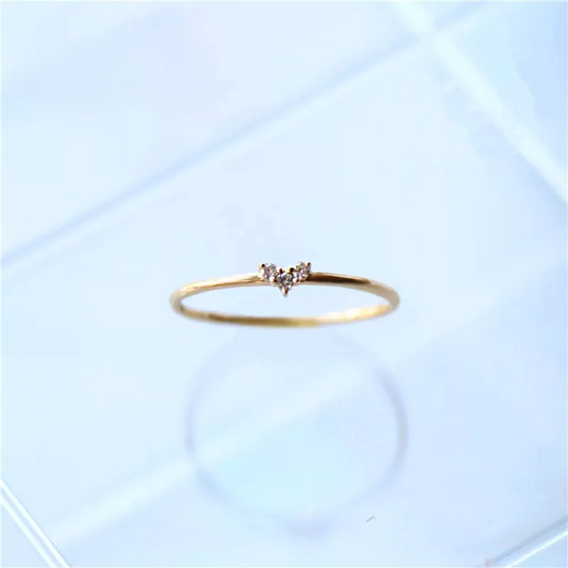Anel para mulheres pequeno coração fino junta anéis luz amarelo ouro cor diariamente moda jóias kar173264e