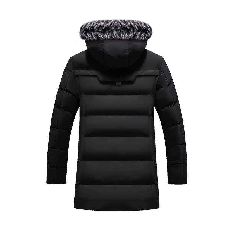 Parka invernale da uomo Solid Jacket Arrivo spesso cappotto caldo Giacca lunga con cappuccio Collo in pelliccia Cappotto imbottito antivento Moda uomo 211129