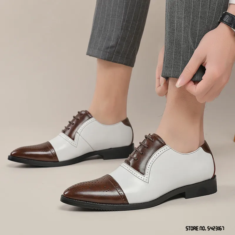 Nouveau créateur de luxe noir avec des chaussures richelieu à lacets blanches hommes mocassins décontractés affaires robe formelle chaussures Zapatos Hombre