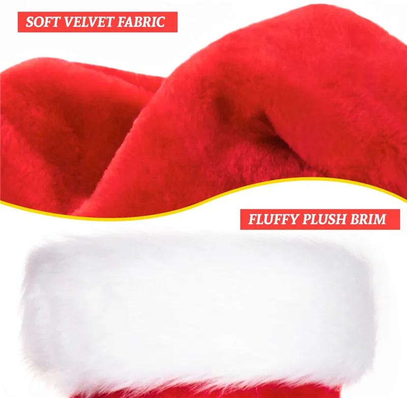 Plush Christmas Hats Santa Xmas Red Gruster ciepłe miękkie aksamitne pomy czapki czapki czapki noworoczne Przyjęcia dla kobiet mężczyzn