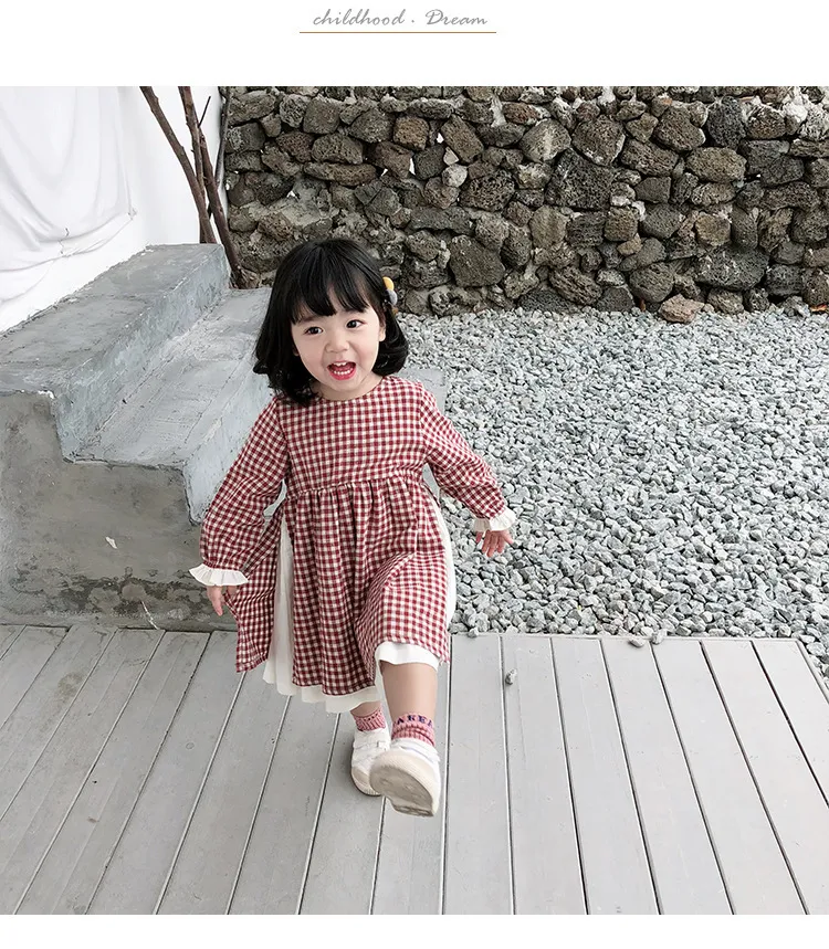 Automne enfants vêtements japonais corée coton lin bébé filles robe de princesse rayé volants manches enfants tenue décontractée 210303