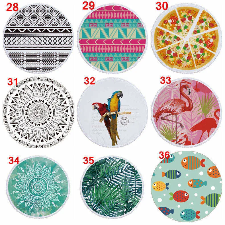 72 designs Summer Round Beach Towel With Tassels 59 inches Picnic mat 3D printed Flamingo Windbell Tropical Blanket girls bathing towels