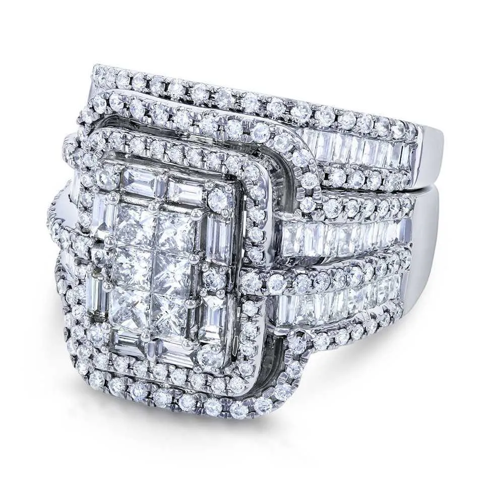 Очаровательный женский комплект колец с белым кристаллом и камнем, роскошные большие серебряные обручальные кольца для женщин, винтажное свадебное квадратное обручальное кольцо X0233Y