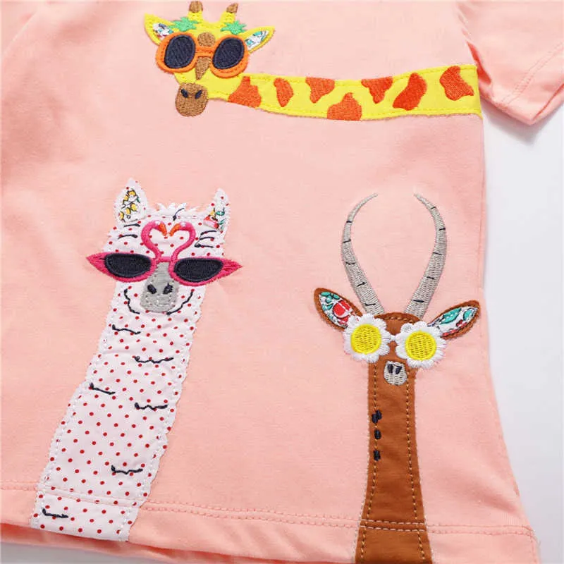 Прыжки метров летом животных вышивка девушки футболки для детской хлопчатобумажной одежды с коротким рукавом детские тройники детские топы костюм 210529