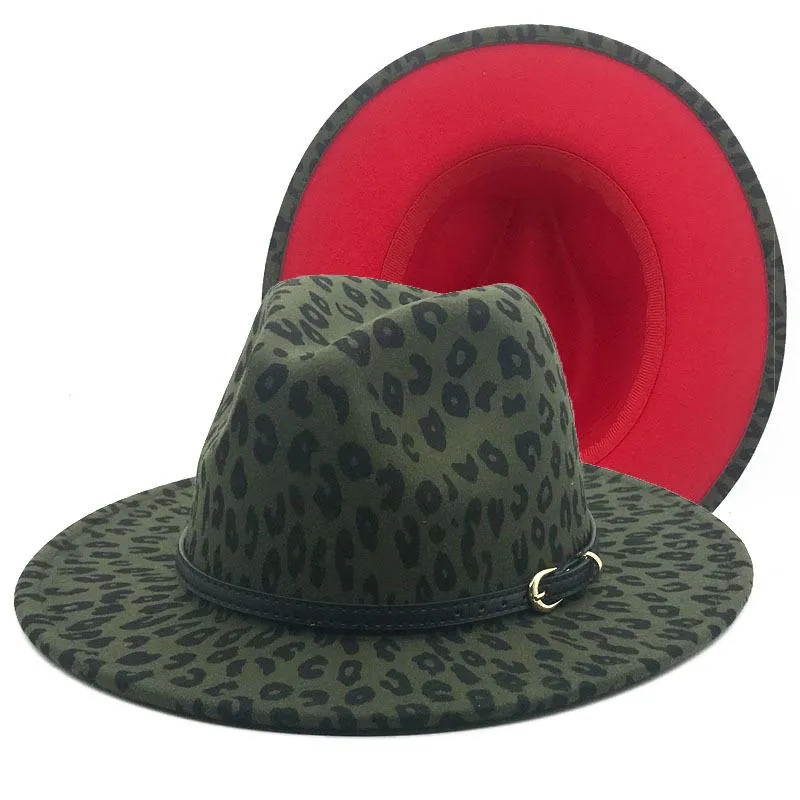 Chapéus de borda larga Fedoras Red Bottom Leapord Padrão Fedora Lady Bolsa Moda Top Hat Jazz para Mulheres Felt282A