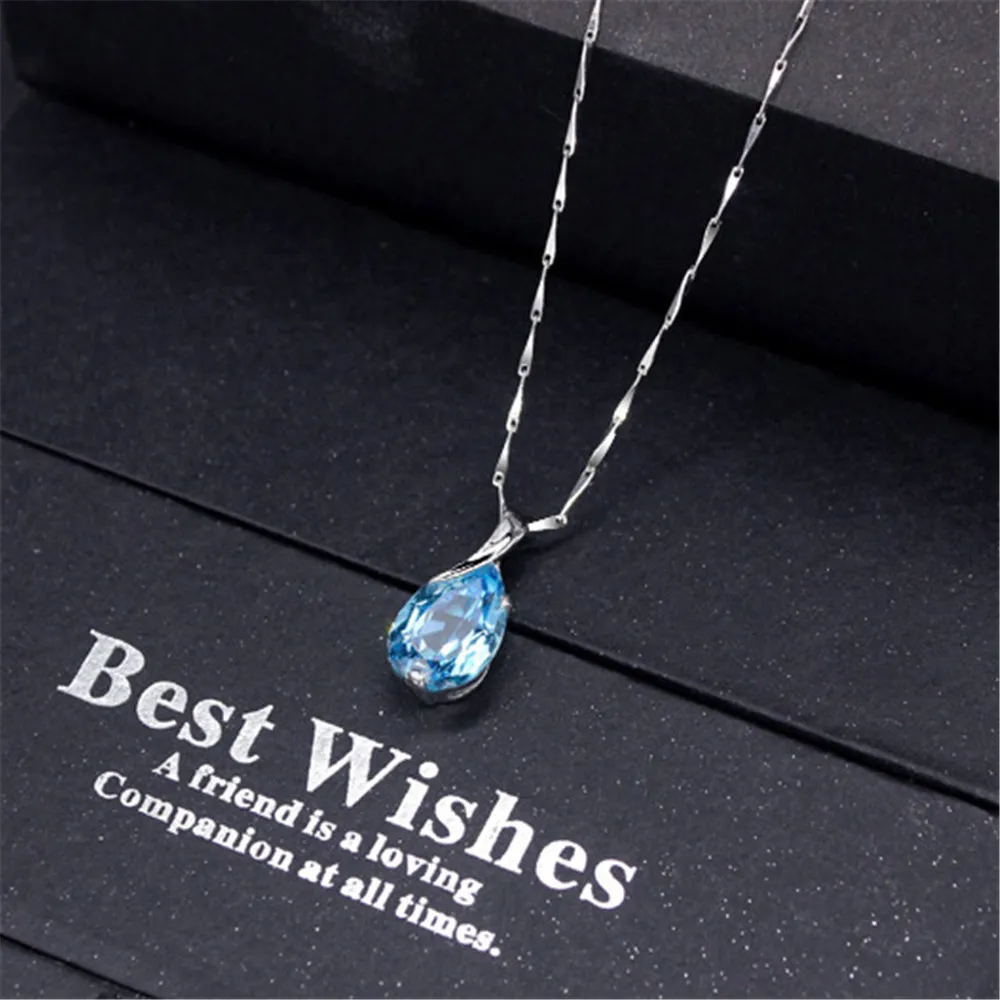 Aquamarine değerli taşlar elmas kolye kolyeleri kadınlar için mavi kristal beyaz altın gümüş renkli gergin mücevher hediyeleri bijoux 0213627649
