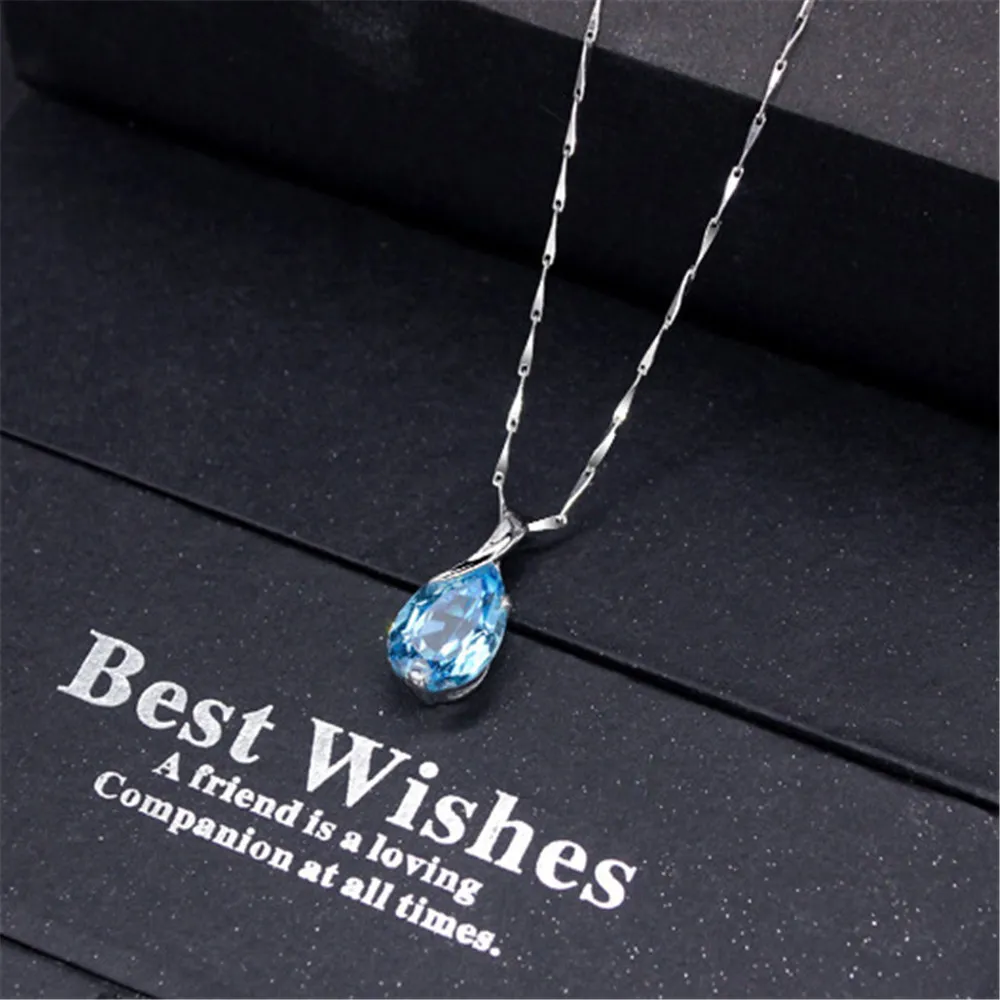 Aquamarine pedras preciosas diamante pingente colares para mulheres gota azul cristal branco ouro prata cor gargantilha jóias presentes bijoux 0211729836