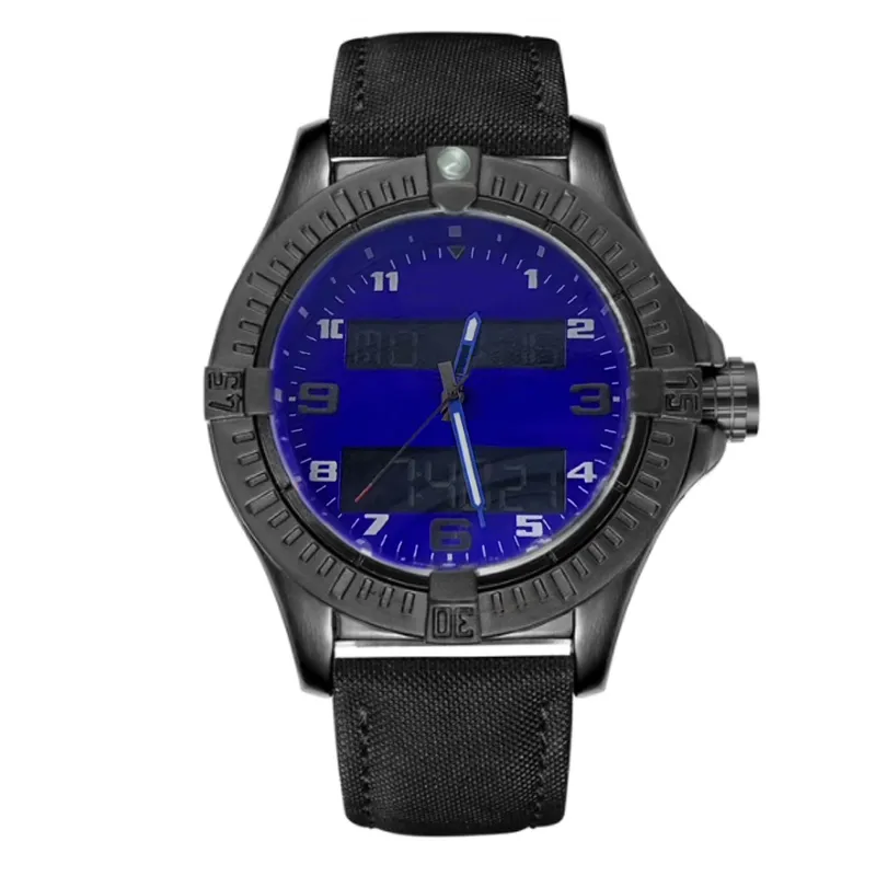 Fashion Blue Dial Watches Mens Double Fuseau horaire Fidal Watch Electronic Pointer Display Montre de Luxe Wrist Wrists Strap Rubber Male Clock312O