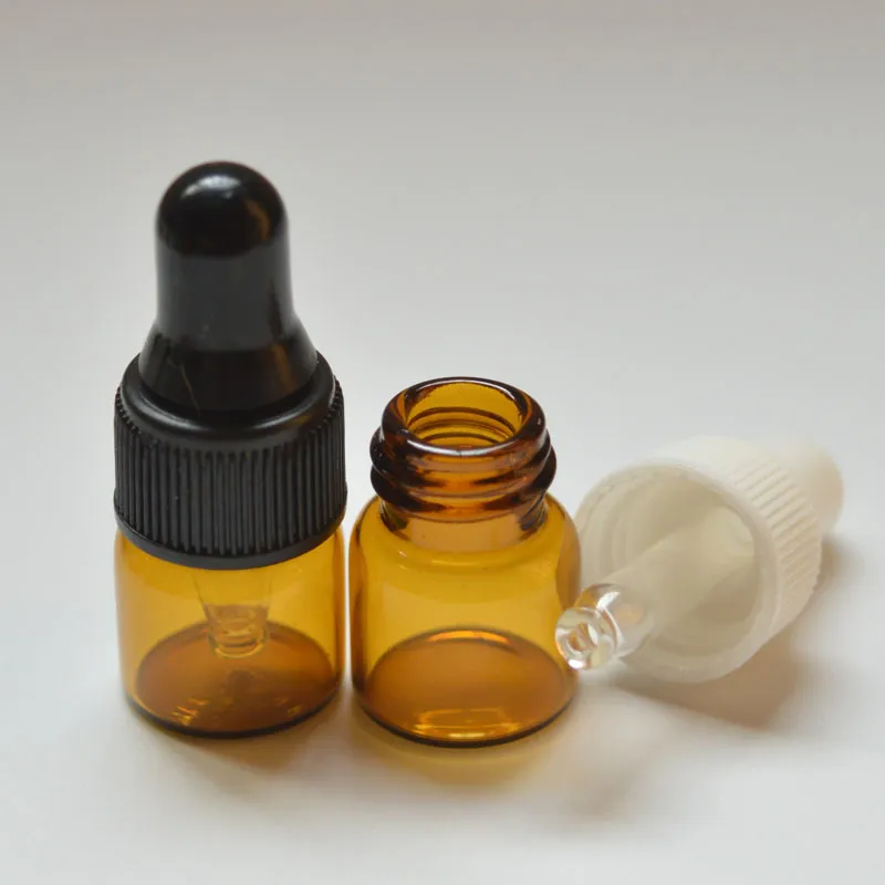 30 adet / grup 1 ml Amber Küçük Cam Şişeler Parfüm Damlalık Şişesi Esansiyel Yağ için