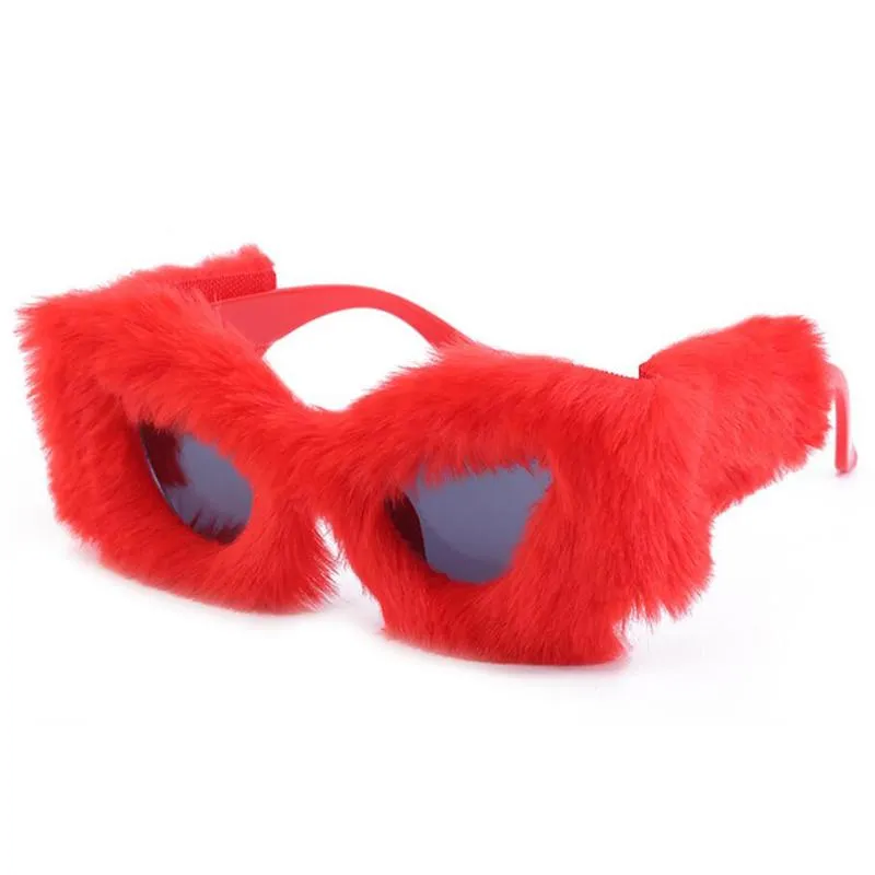 Sonnenbrille Fuzzy Cat Eye Frauen Schwarze Marke Designer übergroß
