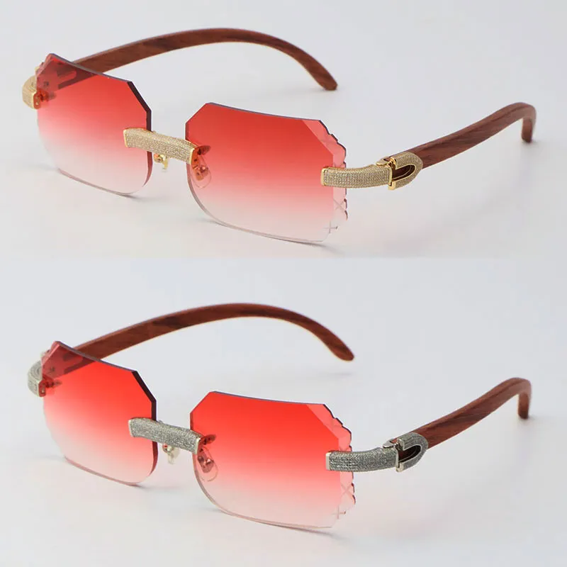 まったく新しいマイクロ舗装されたリムレスラグジュアリーダイヤモンドセットサングラスウッドサングラスラック木製眼鏡フレーム男性と女性C D270y