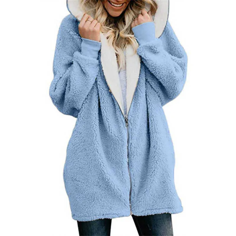 Lamb Velvetフード付き女性の長い冬のジャケットの秋とプラスサイズ5xlの暖かい壁のコート女性210922