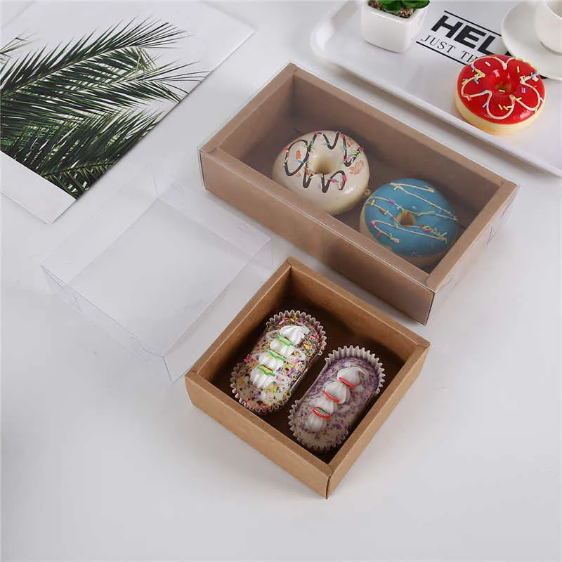 Stobag gâteau alimentaire biscuit boîte de papier kraft avec couvercle transparent beignet fait maison boîte-cadeau de Noël pour les faveurs de fête d'événement 210602