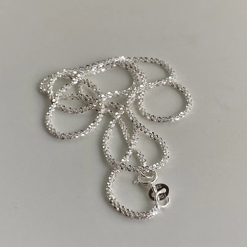 Fino s925 prata espumante glitter clavícula corrente colar feminino corrente colar para mulheres menina itália jóias 45cm7668749