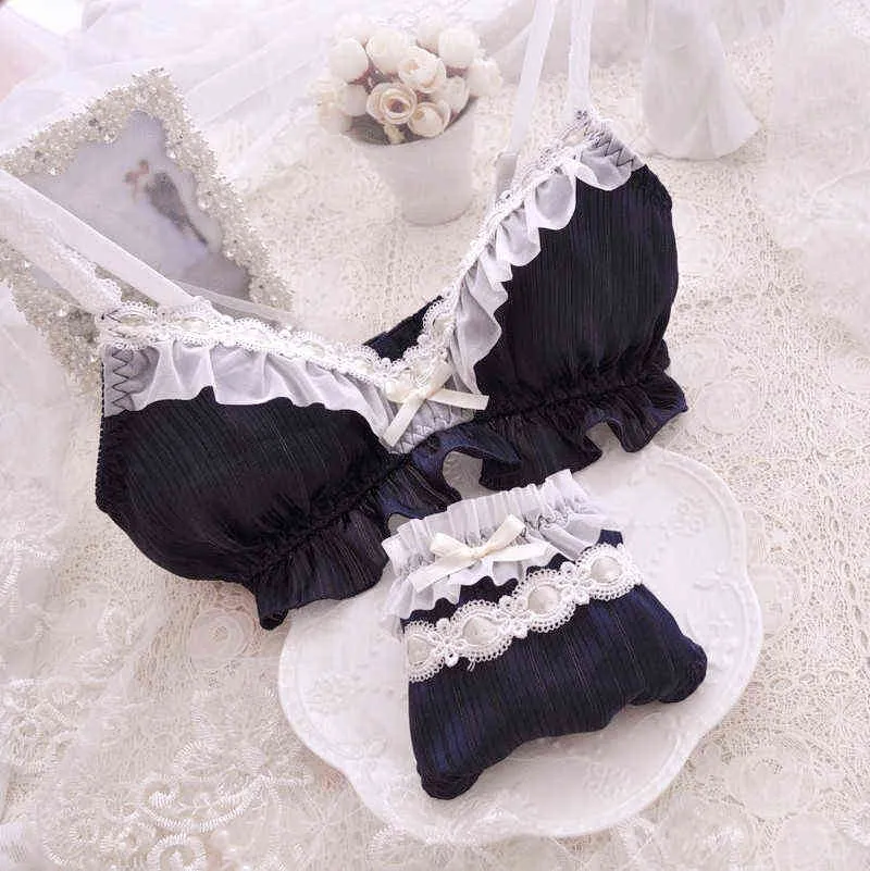 Japanese Cotton Plaid Bralette Set With Lace Underwear And Wire Free Thin  Bra For Women Cute And Lolita Lustiers & Corset Panties From Wasamei,  $20.17