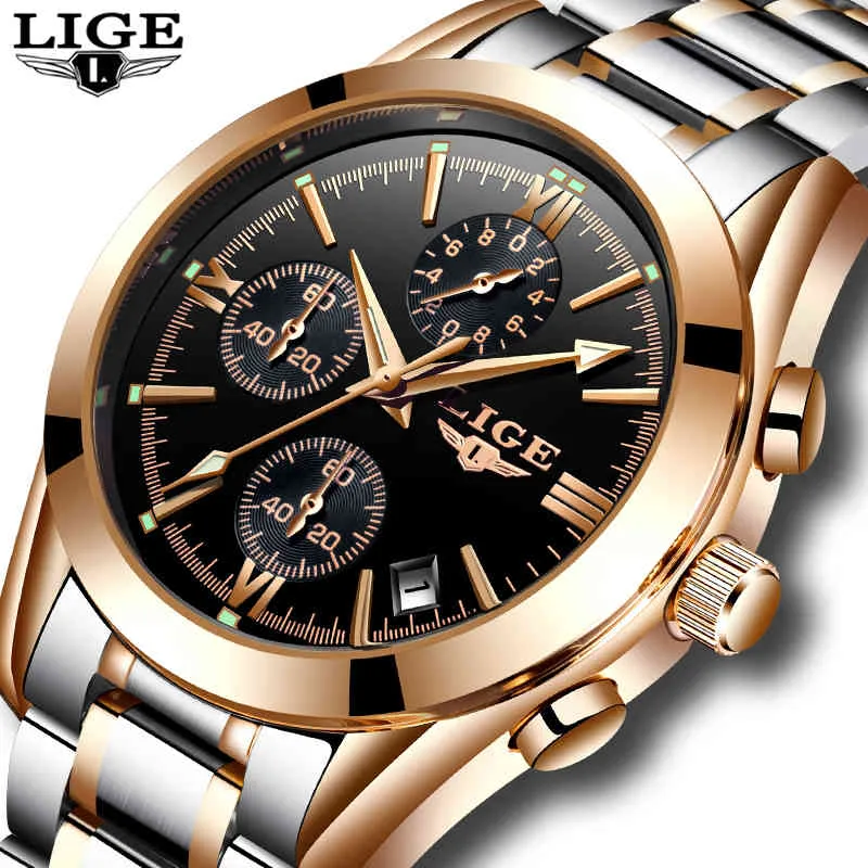 Relogio Masculino Lige мужские лучшие элитные брендовые военные спортивные часы мужские кварцевые часы мужские полностью стальные повседневные деловые золотые часы Watc2171