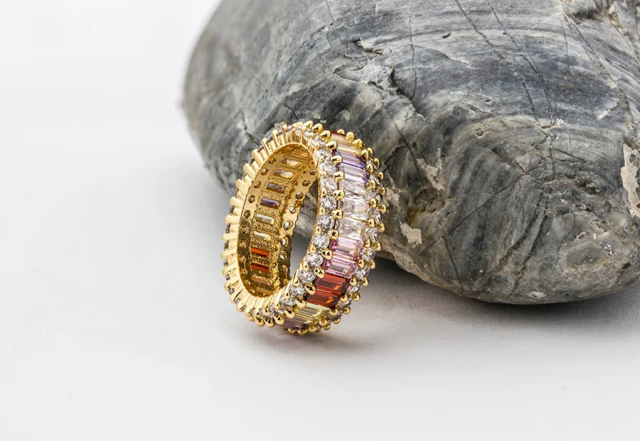Cienka bagietka tęcza złota CZ dla kobiet moda zaręczynowa Weddna Połączka Najwyższej jakości urok biżuterii 217W