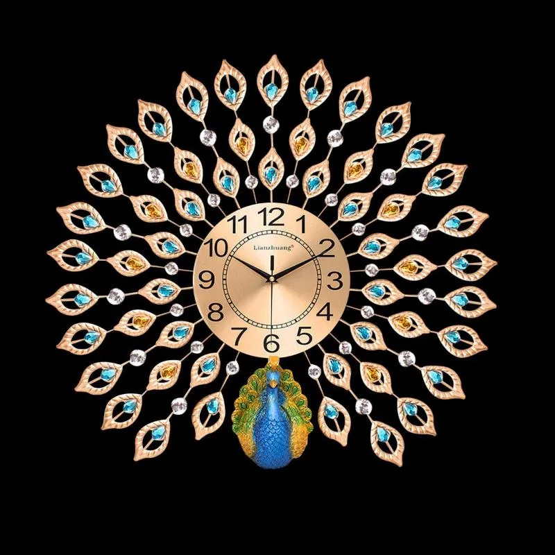 Большие 3D Алмазные Кристаллы Кварцевые Настенные Часы с Павлином Часы Европейский Современный Дизайн для Домашнего Декора Гостиной Бесшумные Настенные Часы3086